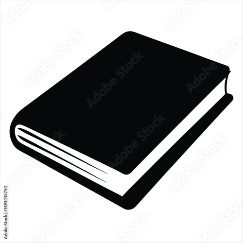 A single black book lying flat with white pages shown on edge