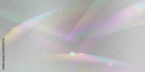 PNG 16-bit light flare and crystal glow with rainbow sparkle, prism shine and reflective beam on glass background, PNG abstract effect with glowing spectrum, magic blur and transparent highlight.