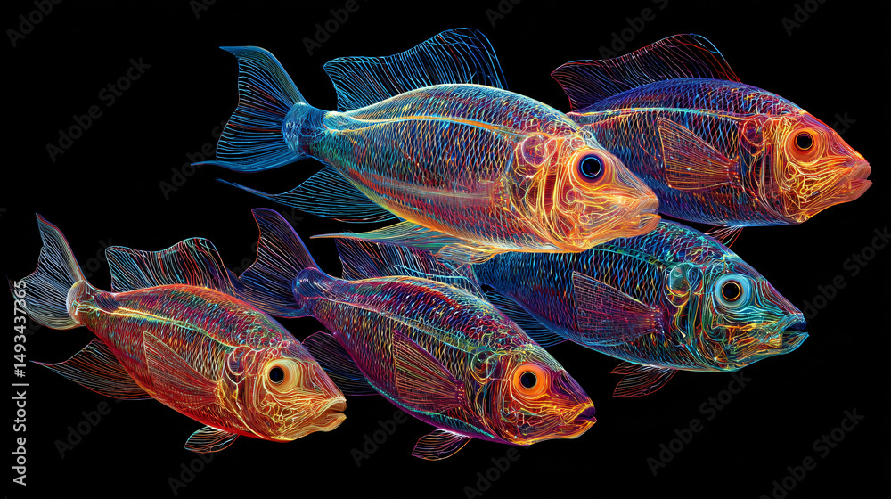 Fototapeta premium school of neon fish in motion
