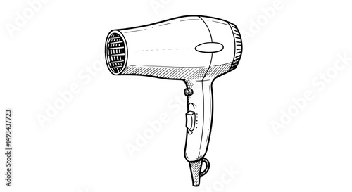 Detailed Line Art Illustration of a Hair Dryer with Handle and Nozzle - Line Art Vector 