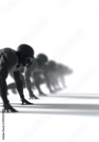 Athlete competition teamwork strategy focus determination race starting line group sports running preparation motivation fitness action energy strength speed challenge training commitment unity