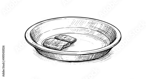 Handdrawn illustration of two filled crepes in a shallow bowl - Line Art Vector 
