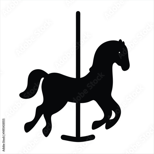 Silhouette of a Carousel Horse on a Pole, Minimalist, Flat Design