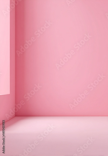 Minimalist pink room interior with soft natural light, smooth wall texture, and empty space creates bright and optimistic mood, perfect for modern design inspiration
