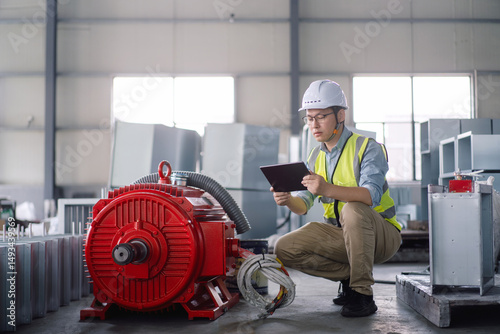 Foto asian engineer working with electric motor