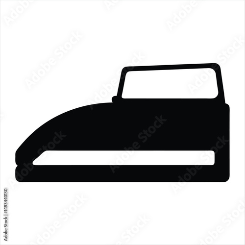 Black silhouette of flat iron appliance used for ironing clothing on white
