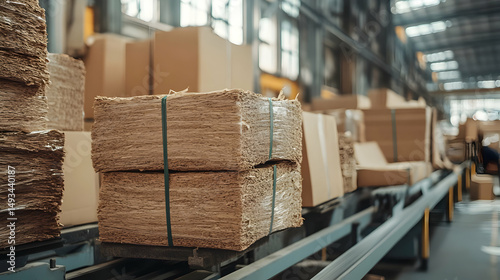 Bundled Paper Materials Ready for Shipping in Industrial Warehouse