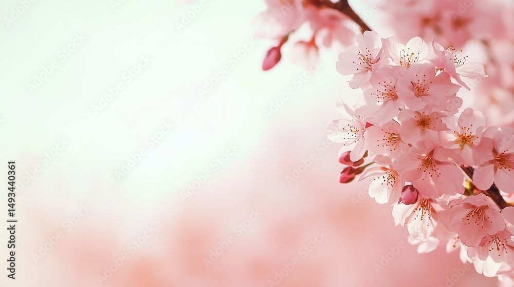 Fototapeta premium Delicate Cherry Blossom Flowers in Soft Pink Tones Against a Gentle Background for Springtime Aesthetic