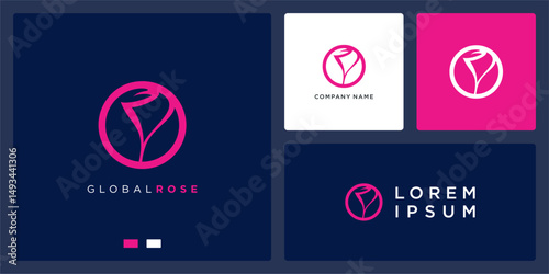 Global rose logo design abstract lineart