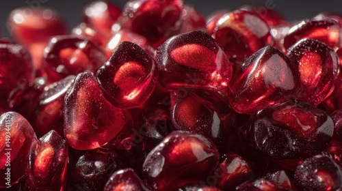 Pomegranate arils spill out in vibrant clusters under soft lighting