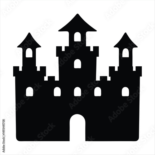 Black silhouette of a fairytale castle with towers and battlements