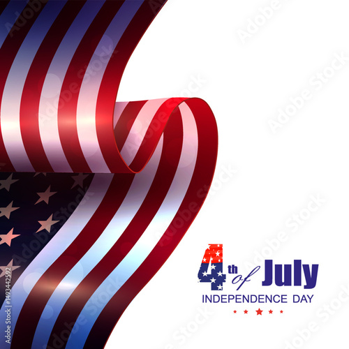 Great illustration with isolated element of wavy American flag on white background.