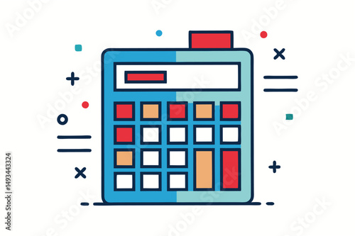 Colorful vector illustration of a calculator with geometric shapes in a modern design style against a light background