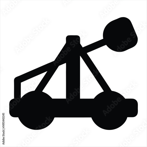 Simplified graphic representation of a medieval trebuchet siege weapon on wheels
