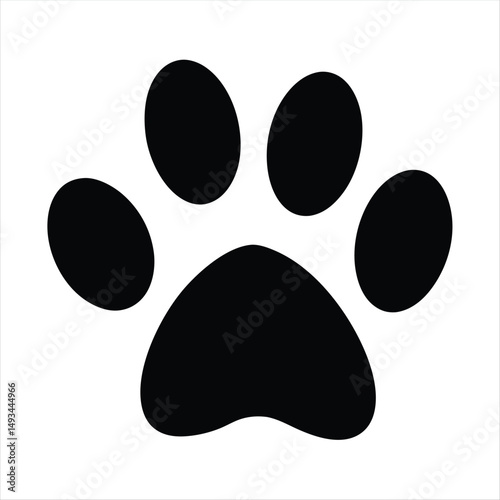 Simple Black Paw Print on White Background, A Canine Pet Impression
