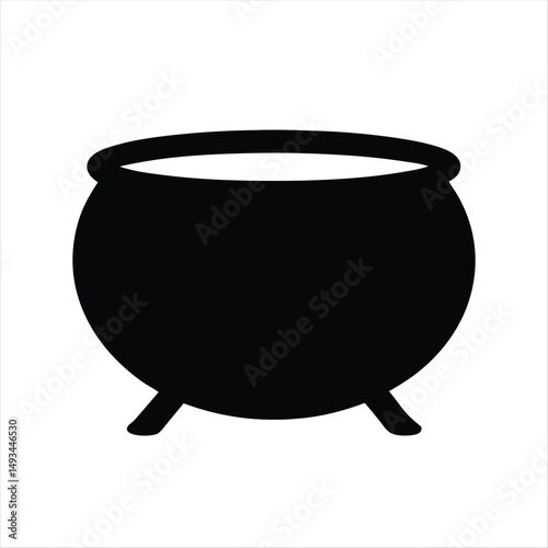 Black cauldron with three legs for witches brews and halloween decoration