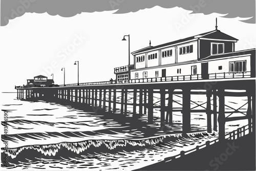  architecture, seascape, black and white, long exposure, pier, overwater, moody atmosphere, minimalist, dramatic lighting, coastal town, industrial, textured, gritty