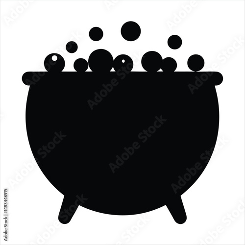 Black silhouette of bubbling witches cauldron in a simple flat vector illustration