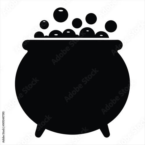Illustration of a witch's cauldron brewing a potion full of bubbles