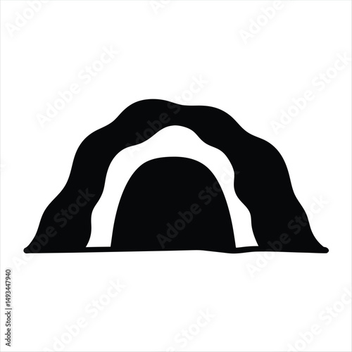Stylized minimalist vector drawing of a cave with a cavernous opening