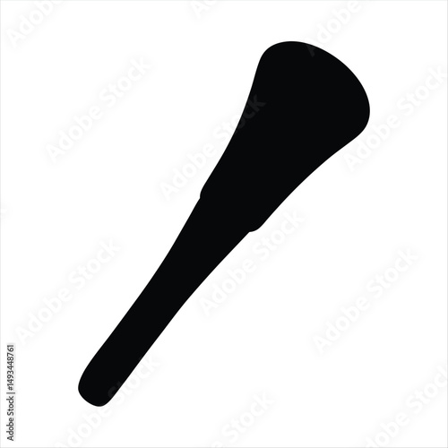 A black silhouette of a make up brush against a white background