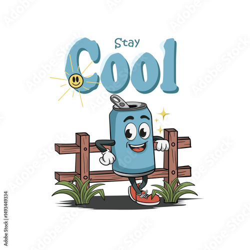 Vector illustration of retro cartoon soda bottle mascot character with funny face, suitable for t-shirts, stickers, posters, etc