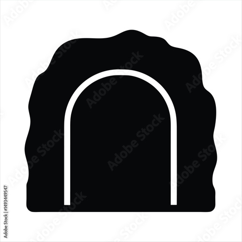 Stylized dark archway design with abstract overhead element suggesting a cavern entrance