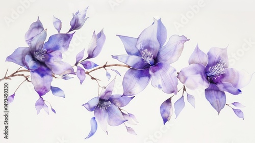 A painting of vibrant purple flowers on a white background