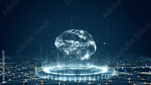 Futuristic brain animation with glowing neural networks and tech interface