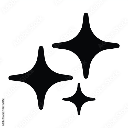 A set of three rounded four pointed stars in black color