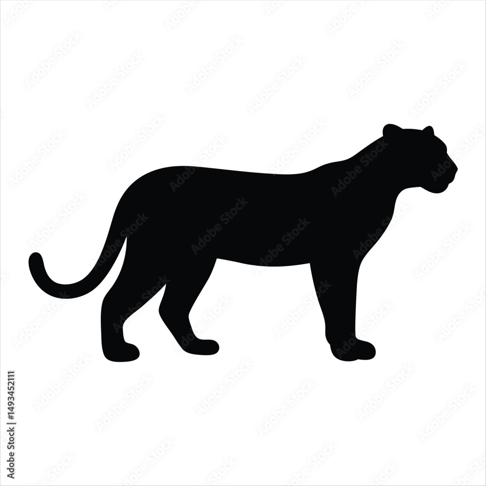 Silhouette of a black panther standing elegantly against a stark white background Silhouette of a black panther standing elegantly against a stark white background