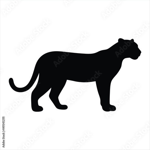 Silhouette of a black panther standing elegantly against a stark white background