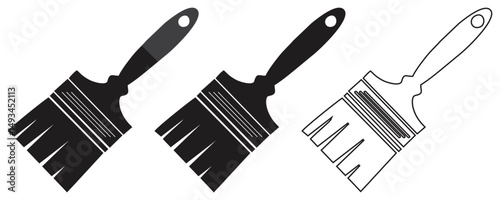 Set of Paint Brush Icons Black and White.