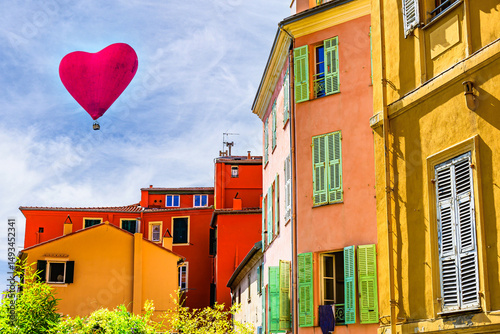 Fototapeta Naklejka Na Ścianę i Meble -  Colorful streets of the historic city center of Menton on the French Riviera, Cote d'Azur, France