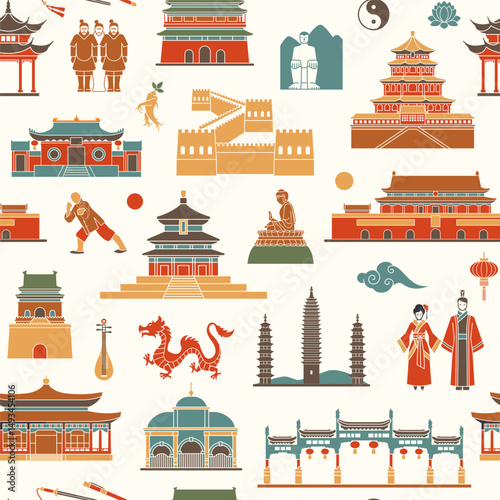 China Landmark Background. Historic architecture and culture of China. Vector Illustration