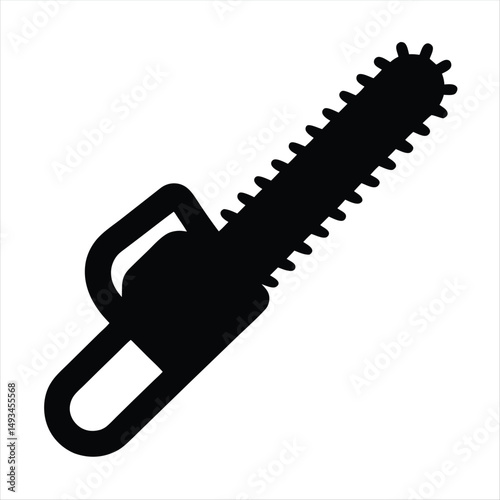 High contrast image of a chainsaw silhouette on a white background