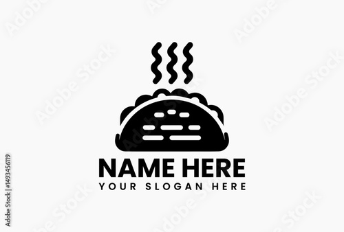 Stylized monochrome taco illustration with detailed ingredients in continuous line art style. Mexican restaurant branding  