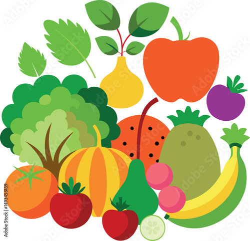 Healthy Food Elements in Vector Style