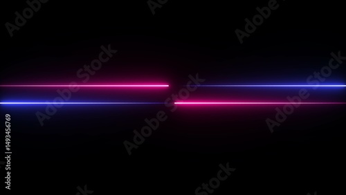 Neon line glowing frame on black background. Seamless illustration of bright horizontal neon lines.