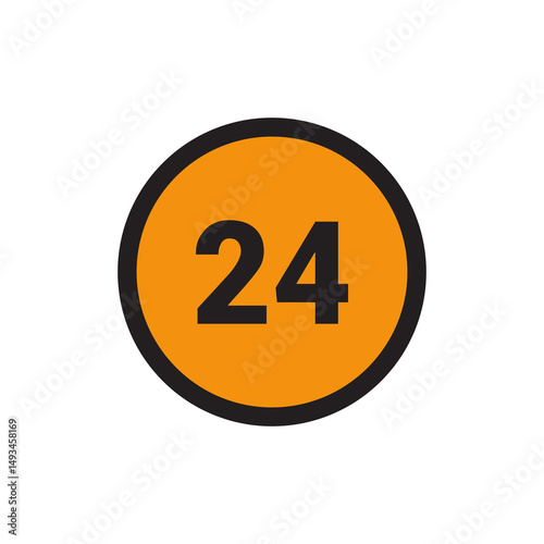 24 Number icon vector Orange Circle with Black design