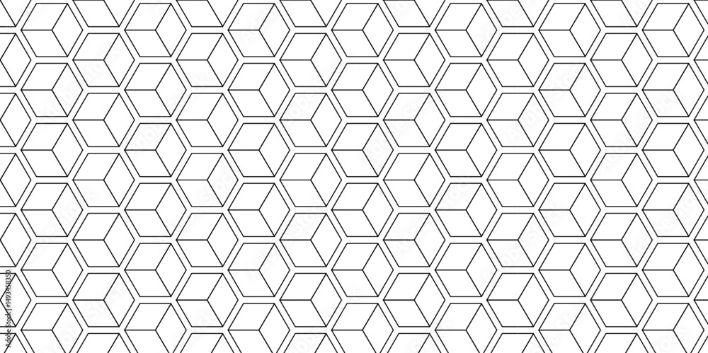 Fototapeta premium Seamless pattern with hexagon square cube geometric pattern shapes grid metal element texture design. abstract tiles gradient science web tech connection triangle diamond honeycomb.