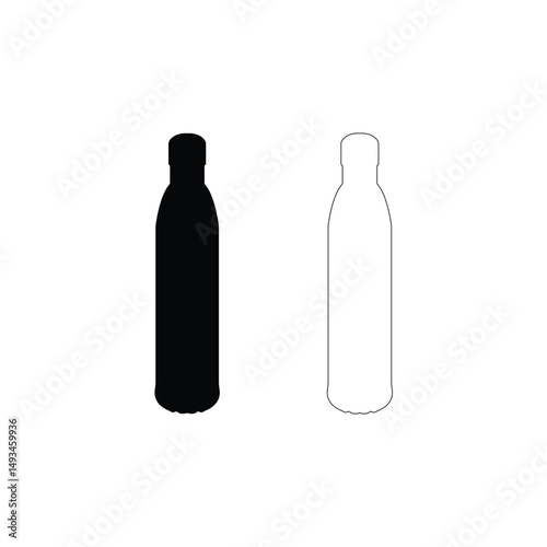 Beer and Wine Bottle Silhouette and Outline Vector Set for Bar Pub Logo 