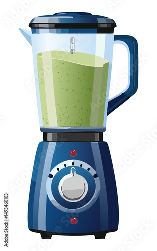 Blue Kitchen Blender with Green Smoothie - Vector Illustration