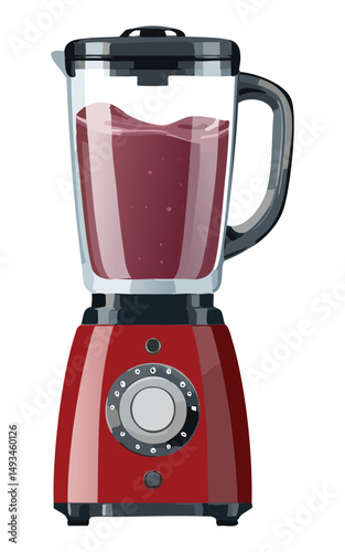 Red Kitchen Blender with Purple Smoothie - Vector Illustration