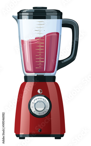 Red Kitchen Blender with Pink Drink - Vector Illustration