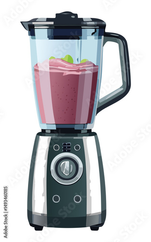 Black Kitchen Blender with Purple Smoothie - Vector Illustration