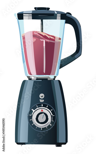 Black Kitchen Blender with Purple Berries Juice - Vector Illustration