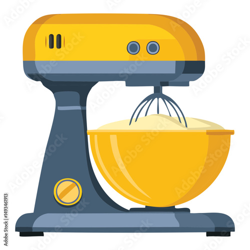 Retro Style Mixer with Yellow Bowl - Vector Illustration