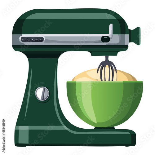 Teal Kitchen Stand Mixer with Green Bowl - Vector Illustration