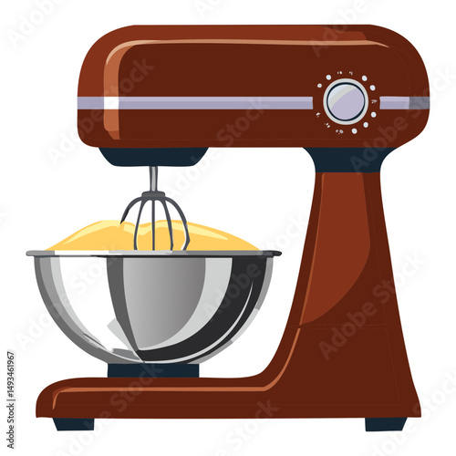 Brown Kitchen Stand Mixer with Silver Bowl - Vector Illustration
